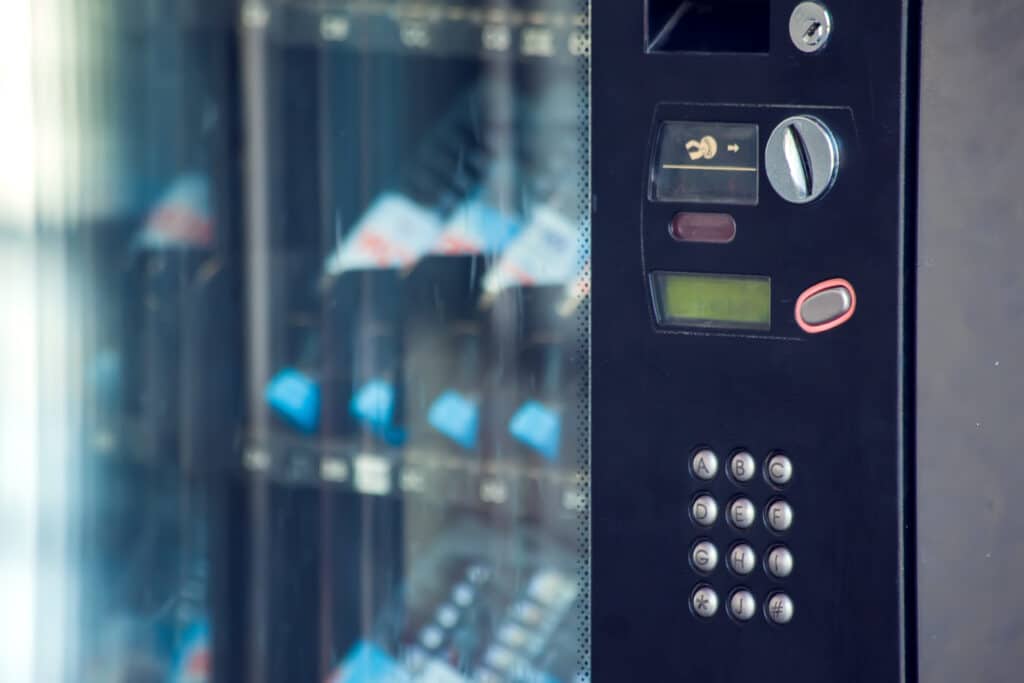 Vending machine keyboard on operation panel. Self-used and consumption concept